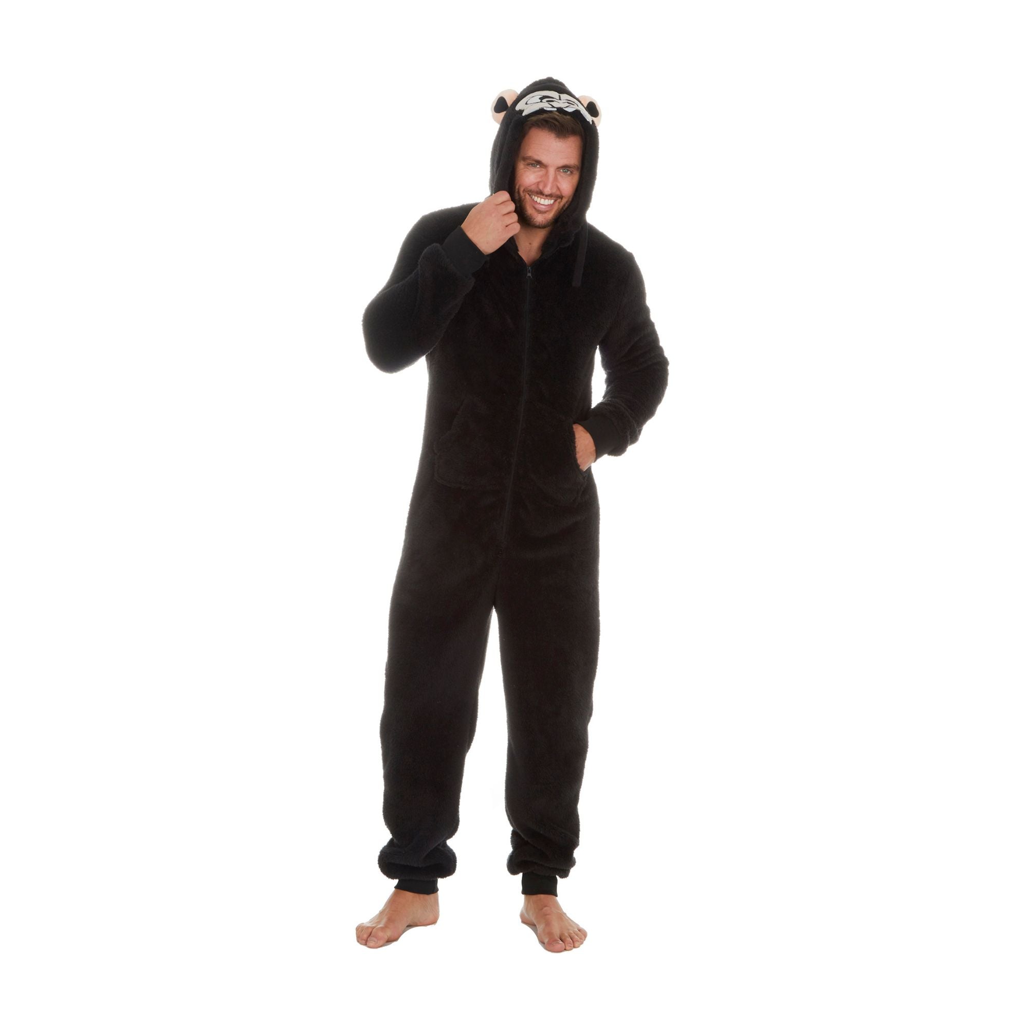 Hooded Tiger Mens Onesie | Fun All-in-One Gorilla and Dino Print Jumpsuit