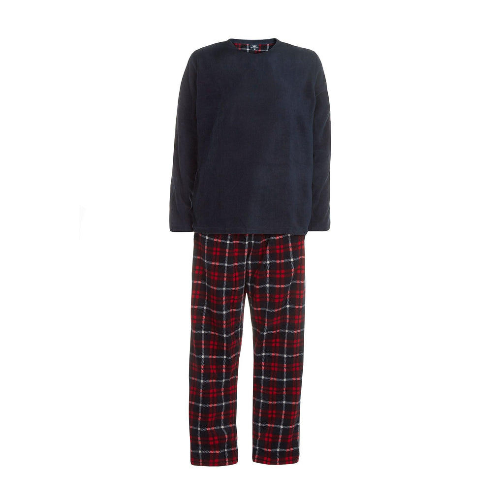 Mens Fleece Long Sleeve Top Pyjamas Sets | Fleece Winter Checked PJ Set