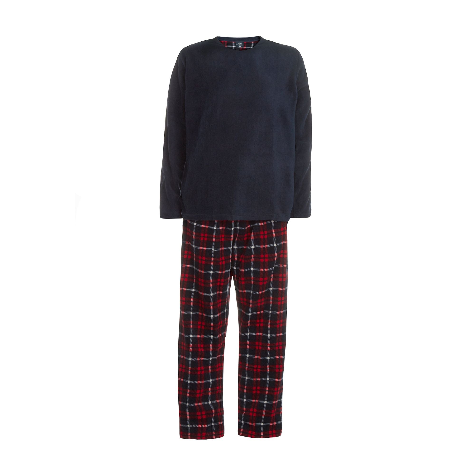 Mens Fleece Long Sleeve Top Pyjamas Sets | Fleece Winter Checked PJ Set