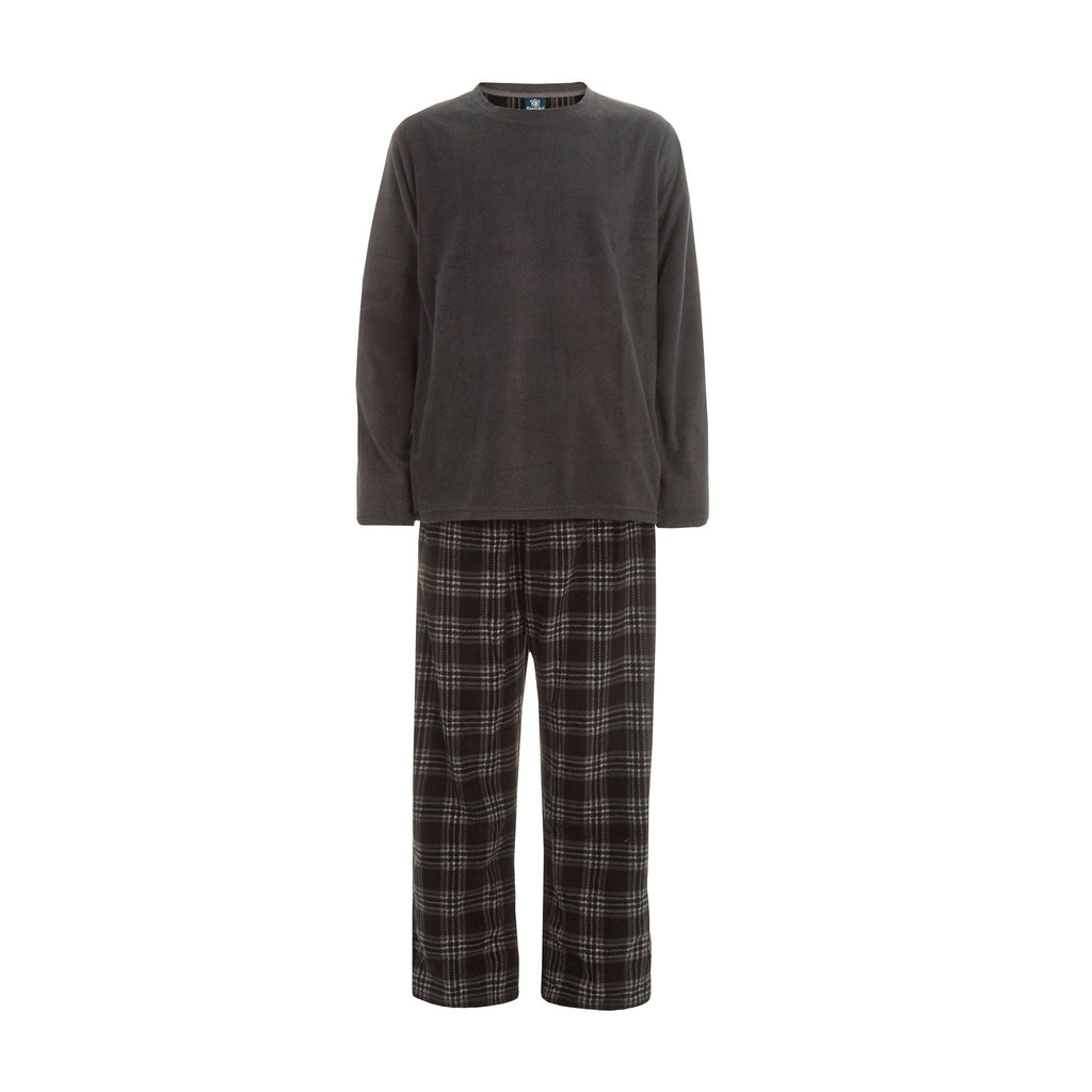 Mens Fleece Long Sleeve Top Pyjamas Sets | Fleece Winter Checked PJ Set
