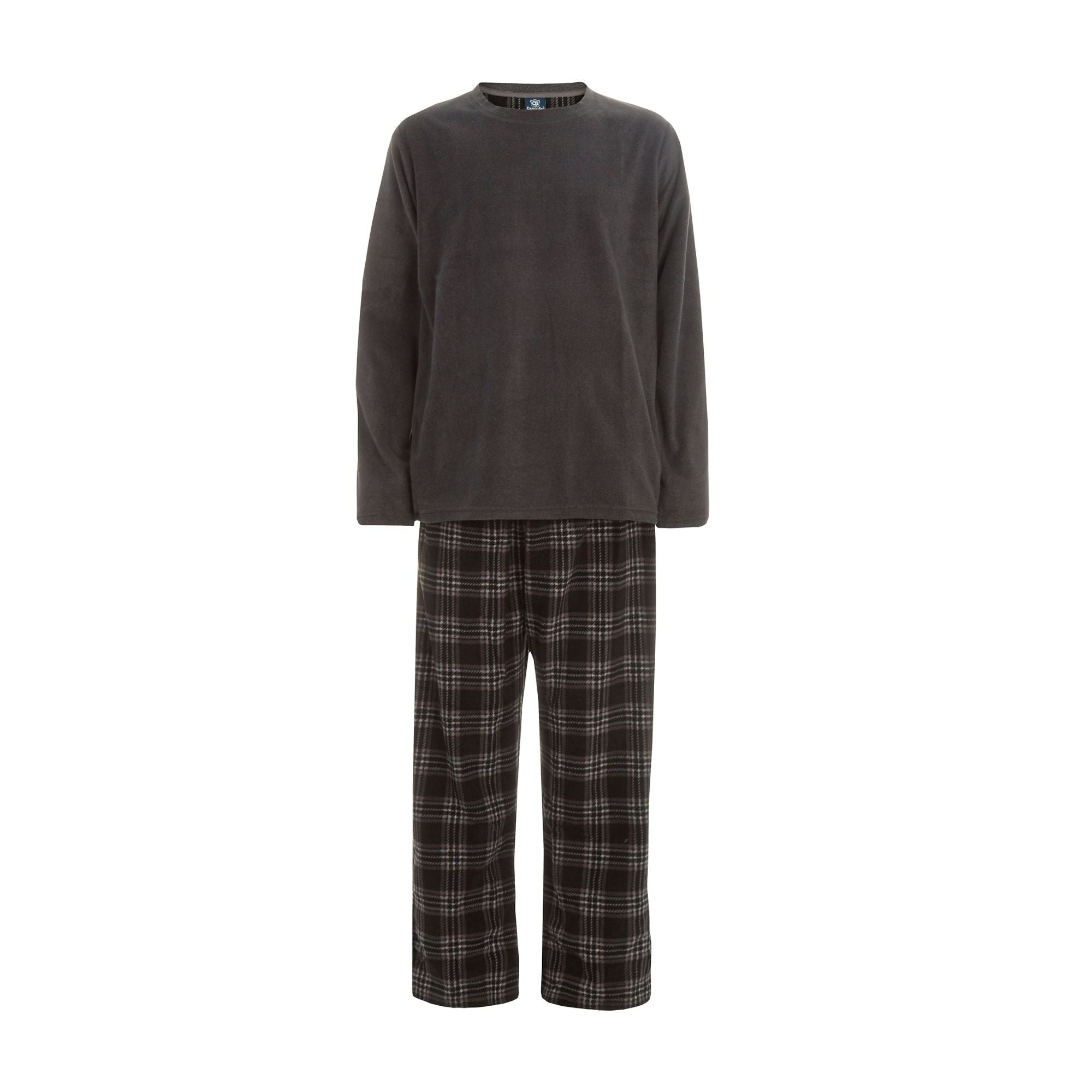 Mens Fleece Long Sleeve Top Pyjamas Sets | Fleece Winter Checked PJ Set