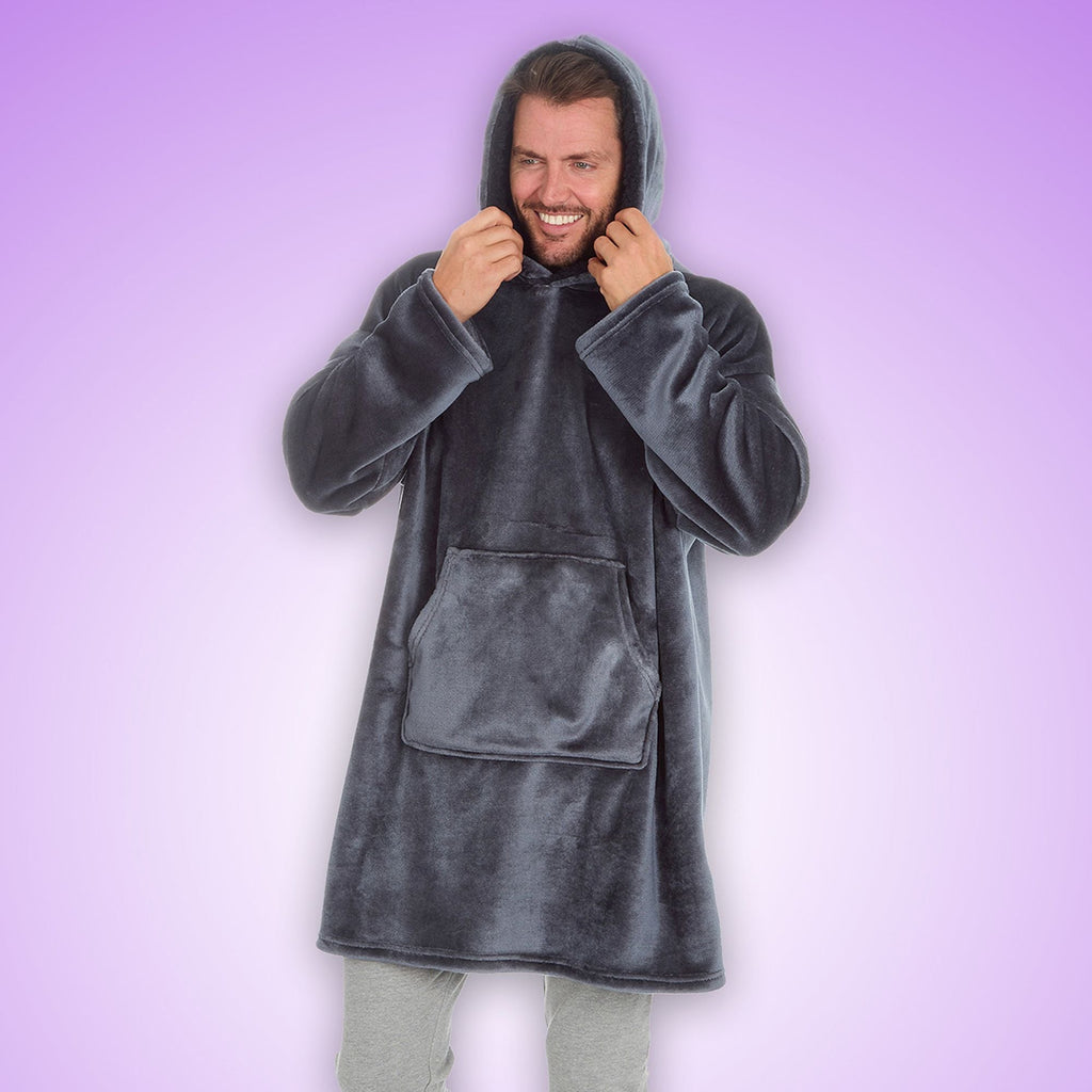 Mens Borg Fleece Oversized Hoodie | Cozy Wearable Blanket with Long Sleeves