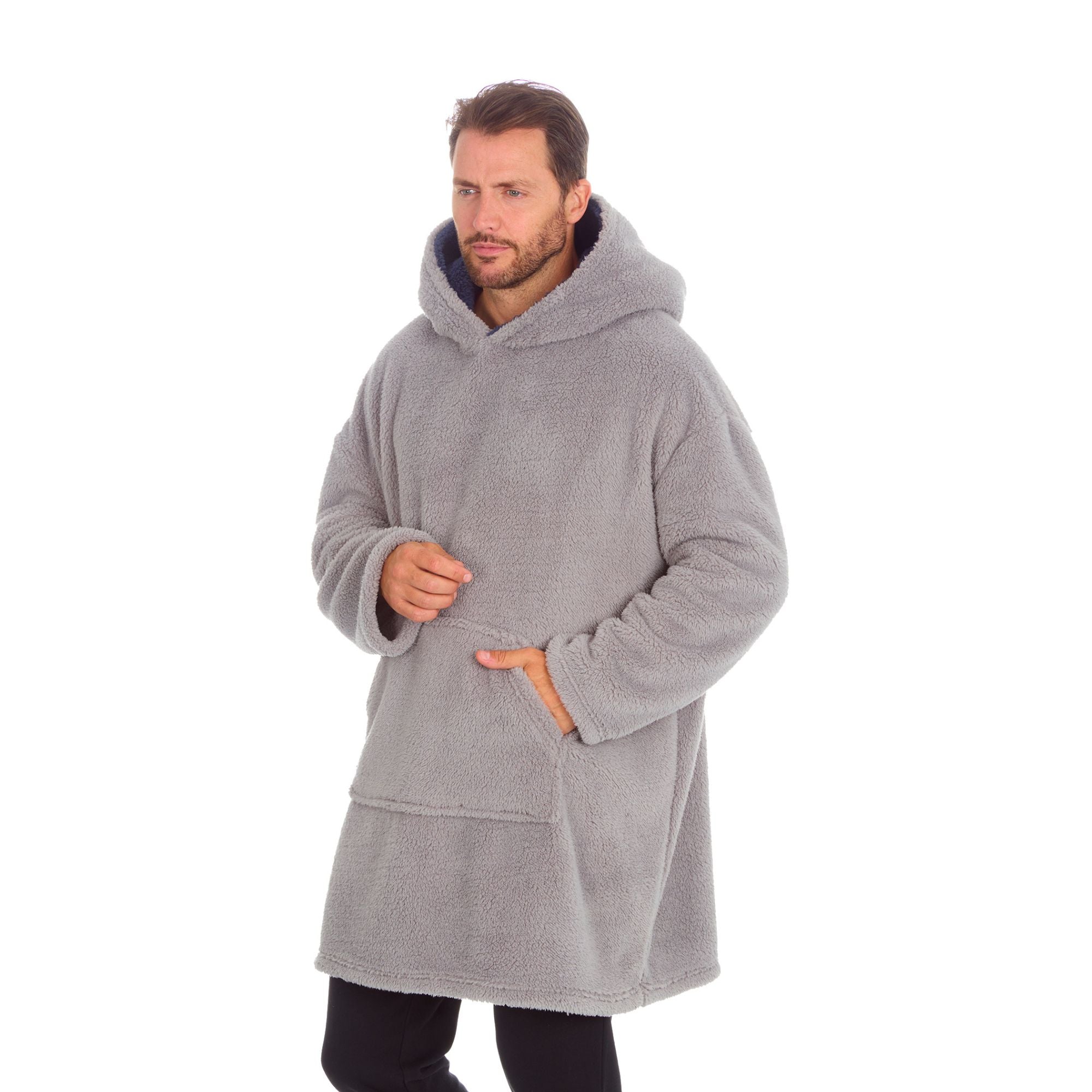 Mens Oversized Fleece Hoodie: Loungewear Hooded Blanket Snuggle Pyjamas Top