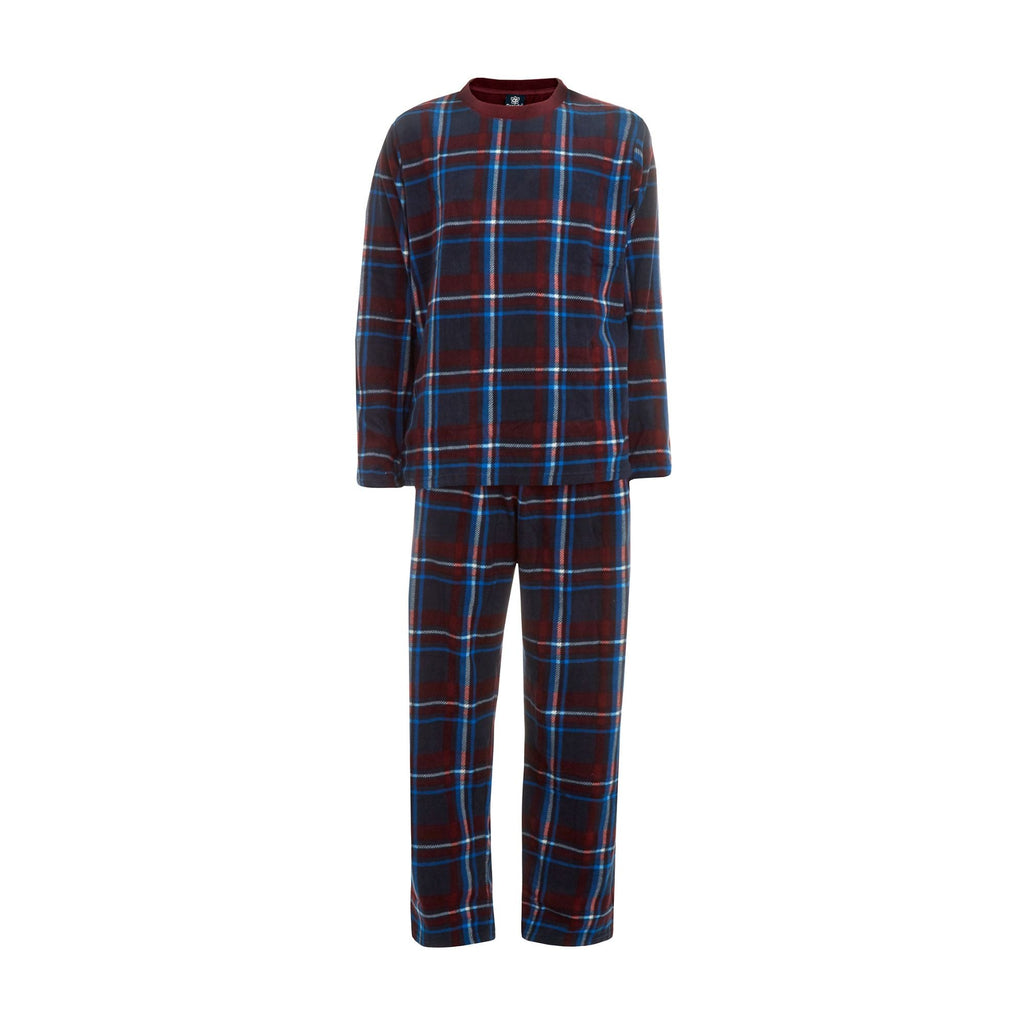 Mens Fleece Long Sleeve Top Pyjamas Sets | Fleece Winter Checked PJ Set