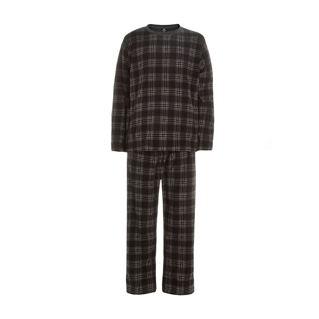 Mens Fleece Long Sleeve Top Pyjamas Sets Fleece Winter Checked PJ Set