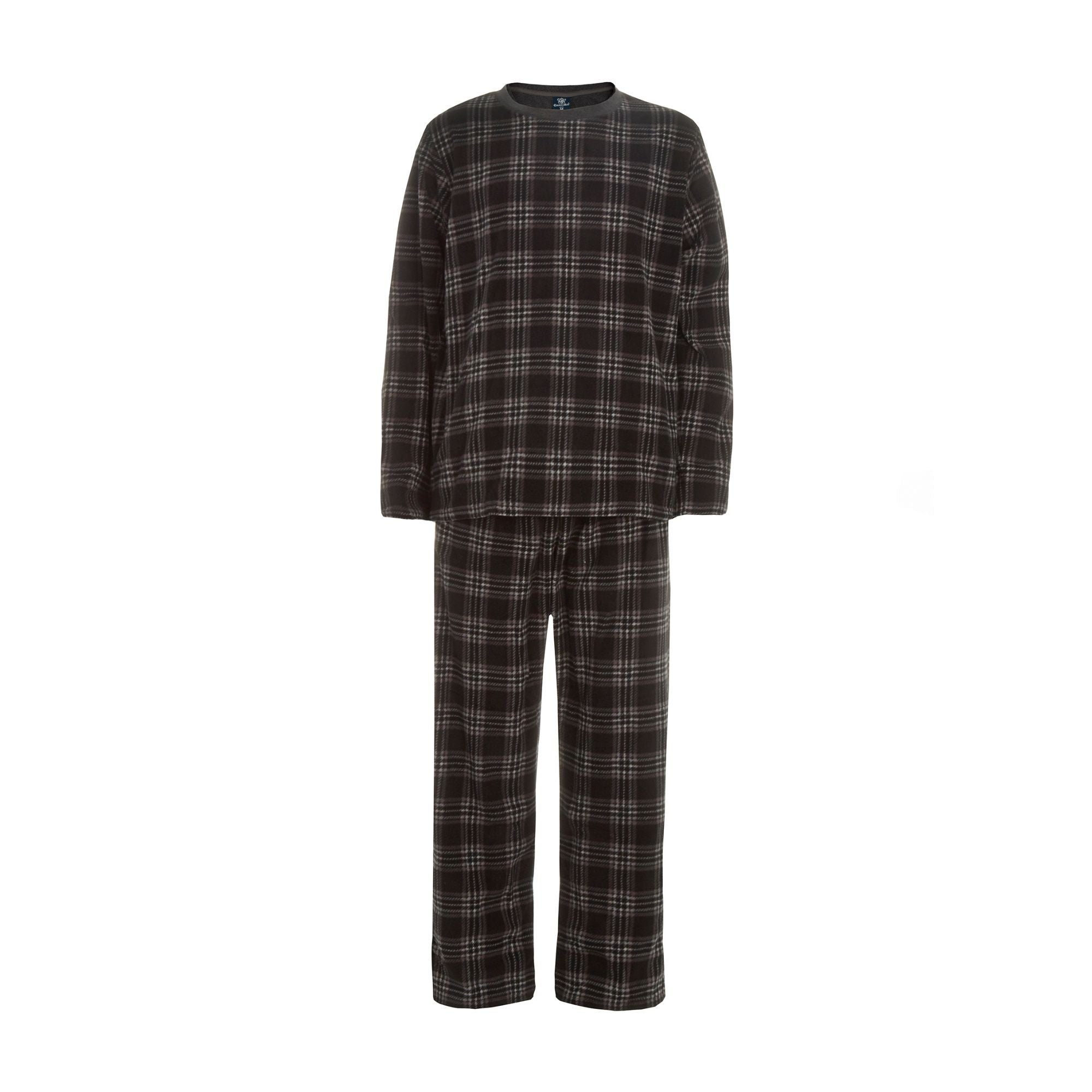 Mens Fleece Long Sleeve Top Pyjamas Sets Fleece Winter Checked PJ Set