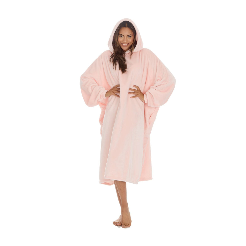 Ladies Sherpa Fleece Hooded Poncho | Snuggle Oversized Wearable Blanket Hoodie