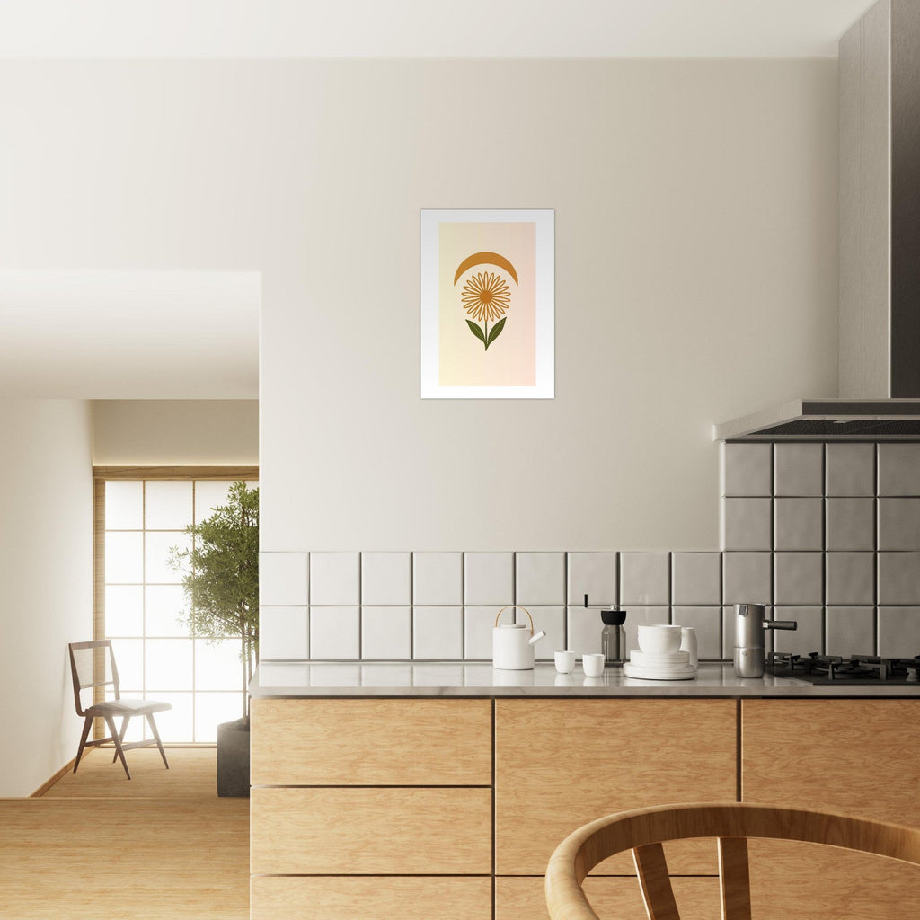 Minimal Flower & Crescent Print - Boho Botanical Poster | Earthy Modern Wall Art