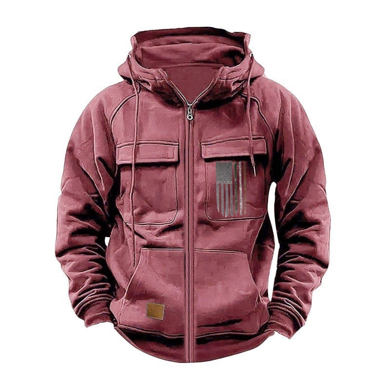 Printed Loose Zip Casual Hooded Sweatshirt