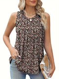 Summer Plus Size Printed Round Neck Sleeveless Vest
