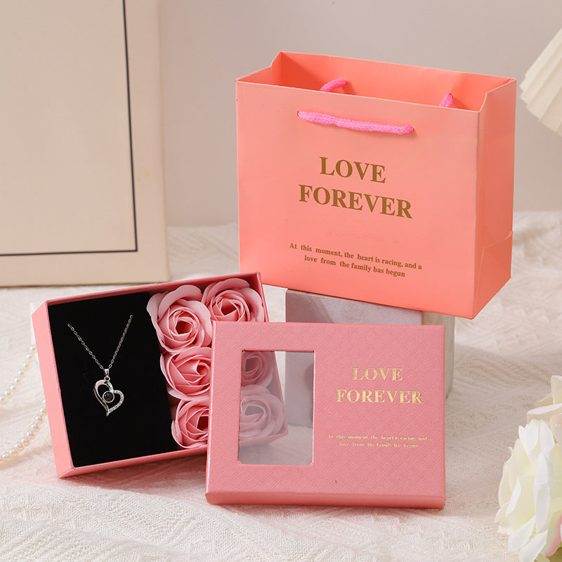 Valentine's Day Gift Ring Necklace Rose Jewelry Box