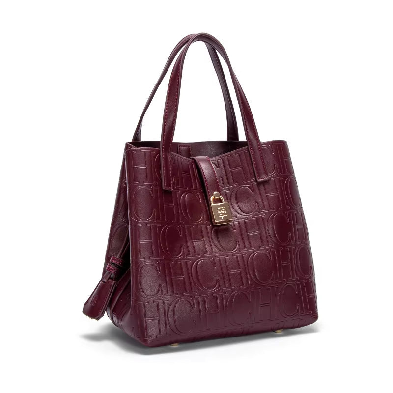 Classic Style Fashion Retro Craft New 2024 Women'S Handbag Letter Printed Metal Accessories Large Capacity Solid Color