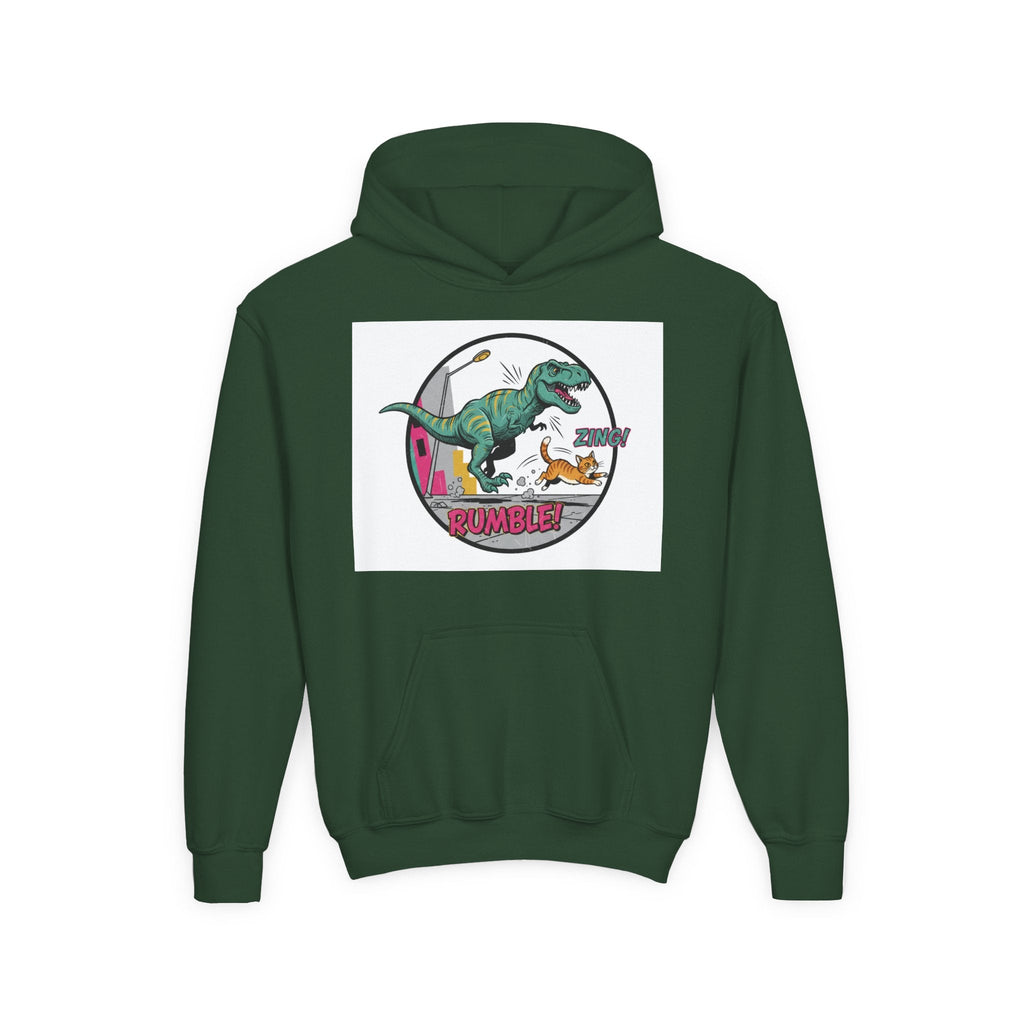 T-Rex Chase Dino Rumble Youth Hoodie | Dinosaur Graphic Sweatshirt