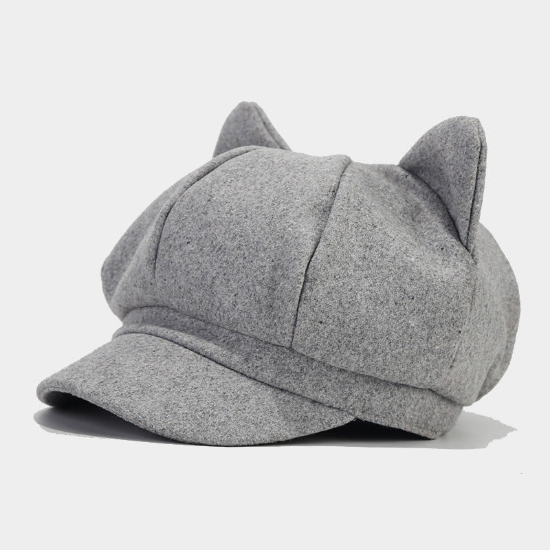 Retro Woolen Peaked Cap Women's Solid Color Painter Cap Tide
