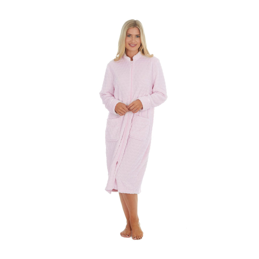 Ladies Fleece-Lined Long Sleeve Zip-Up Robe Cozy Loungewear