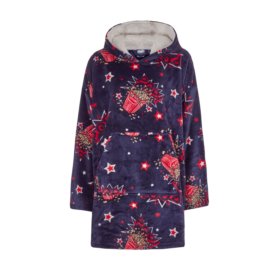 Ladies Fleece Donut Printed Oversized Blanket Hoodie with Kangaroo Pockets
