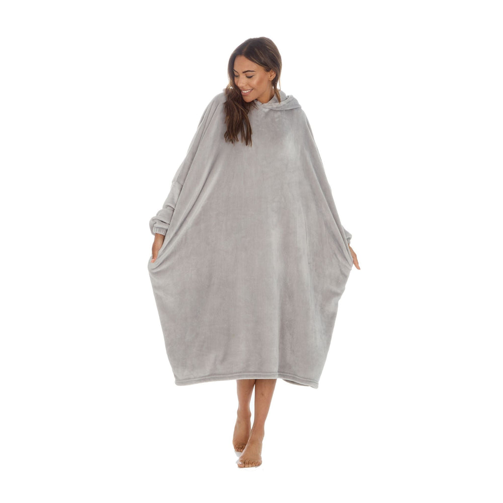 Ladies Sherpa Fleece Hooded Poncho | Snuggle Oversized Wearable Blanket Hoodie