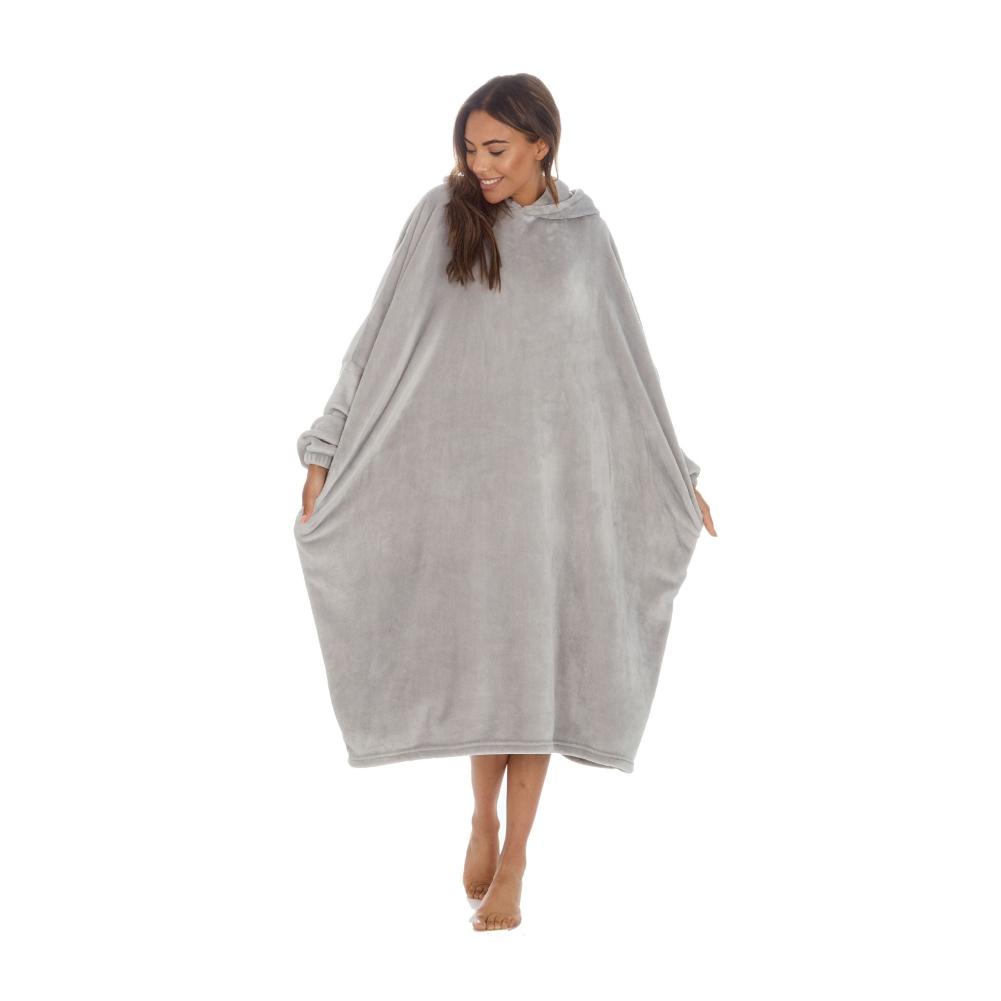 Ladies Sherpa Fleece Hooded Poncho | Snuggle Oversized Wearable Blanket Hoodie