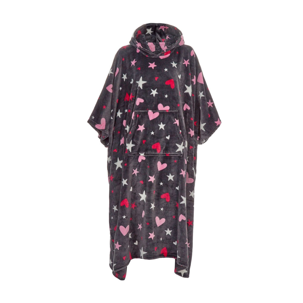 Ladies Oversized Blanket Hoodie - Extra Long Fleece Poncho with Kangaroo Pocket