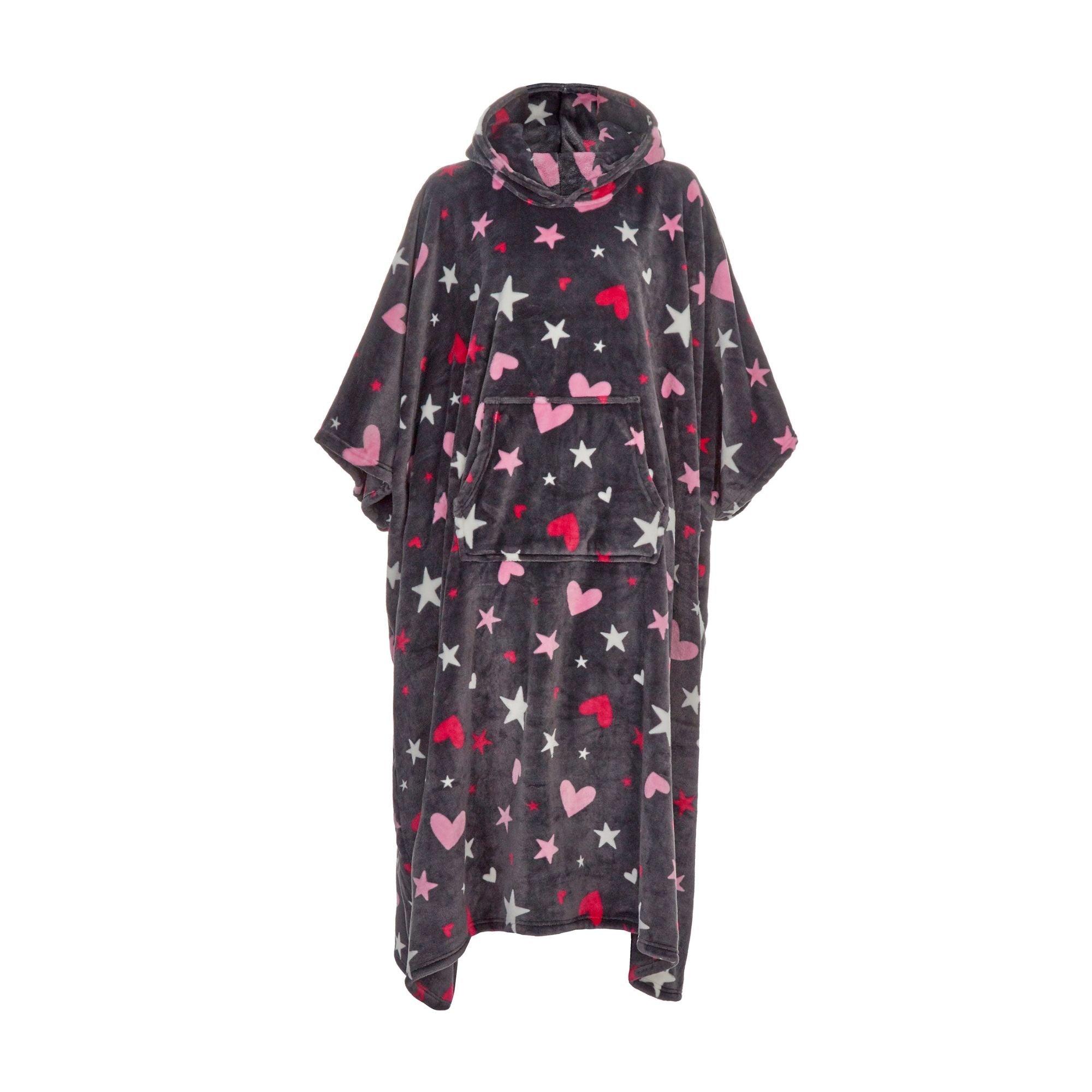 Ladies Oversized Blanket Hoodie - Extra Long Fleece Poncho with Kangaroo Pocket