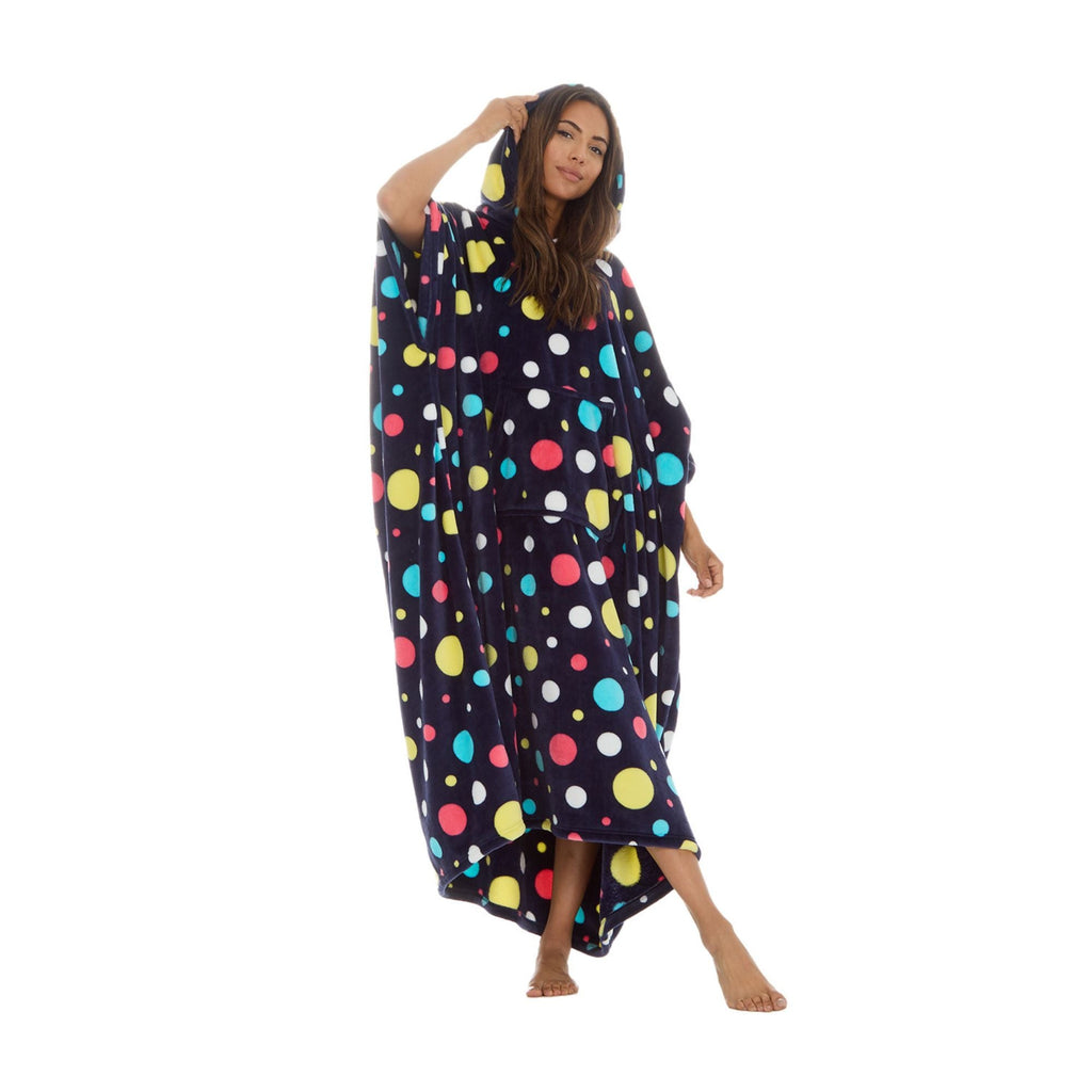 Ladies Oversized Blanket Hoodie - Extra Long Fleece Poncho with Kangaroo Pocket