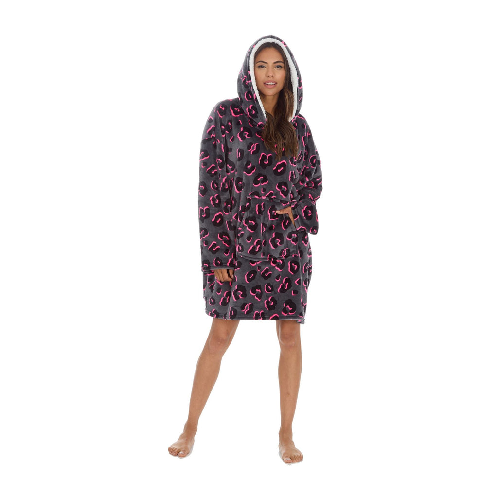 Ladies Fleece Donut Printed Oversized Blanket Hoodie with Kangaroo Pockets