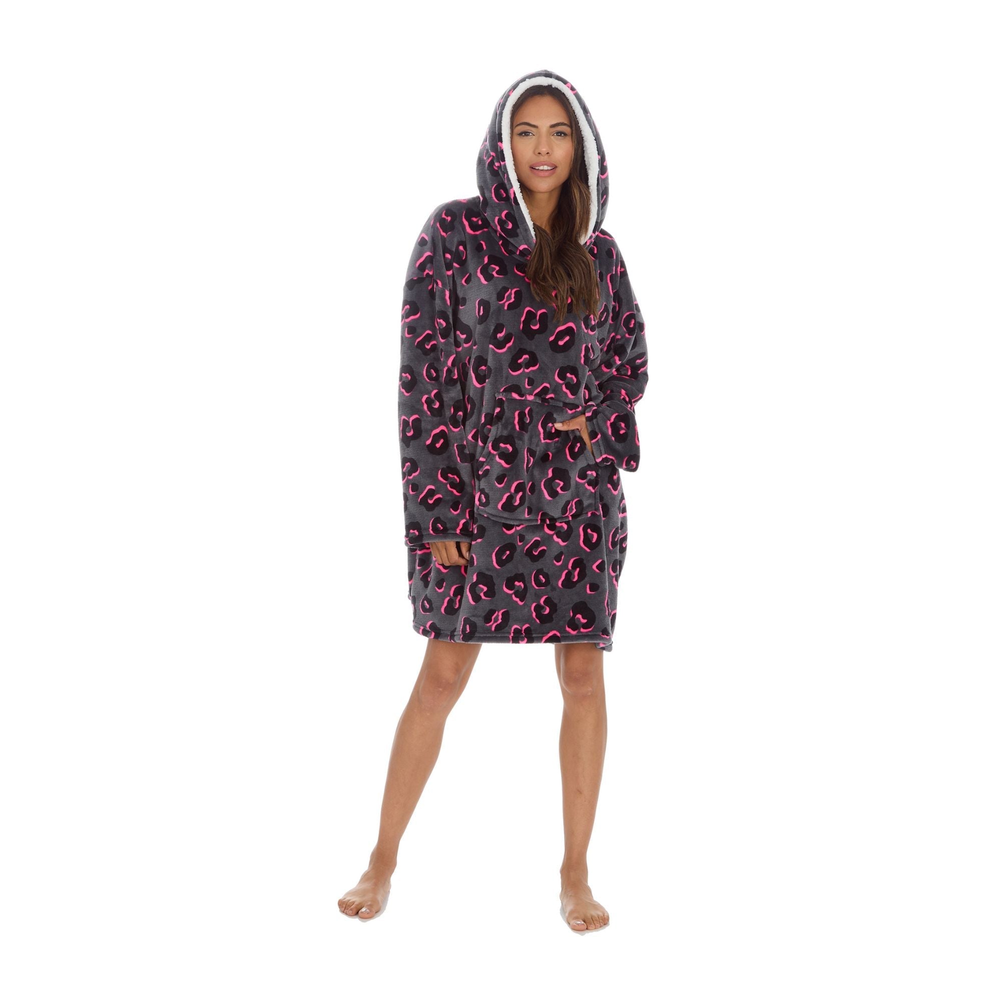 Ladies Fleece Donut Printed Oversized Blanket Hoodie with Kangaroo Pockets