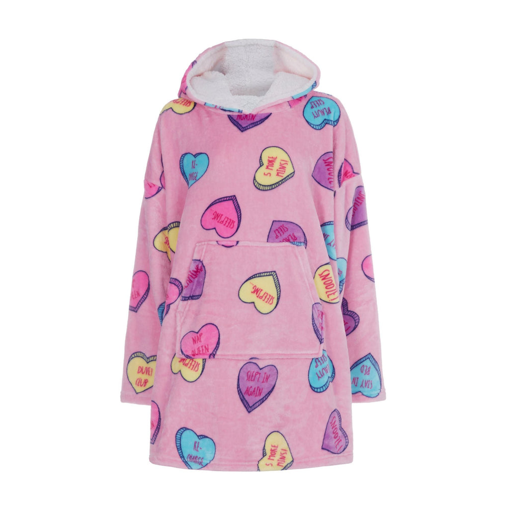 Ladies Fleece Donut Printed Oversized Blanket Hoodie with Kangaroo Pockets