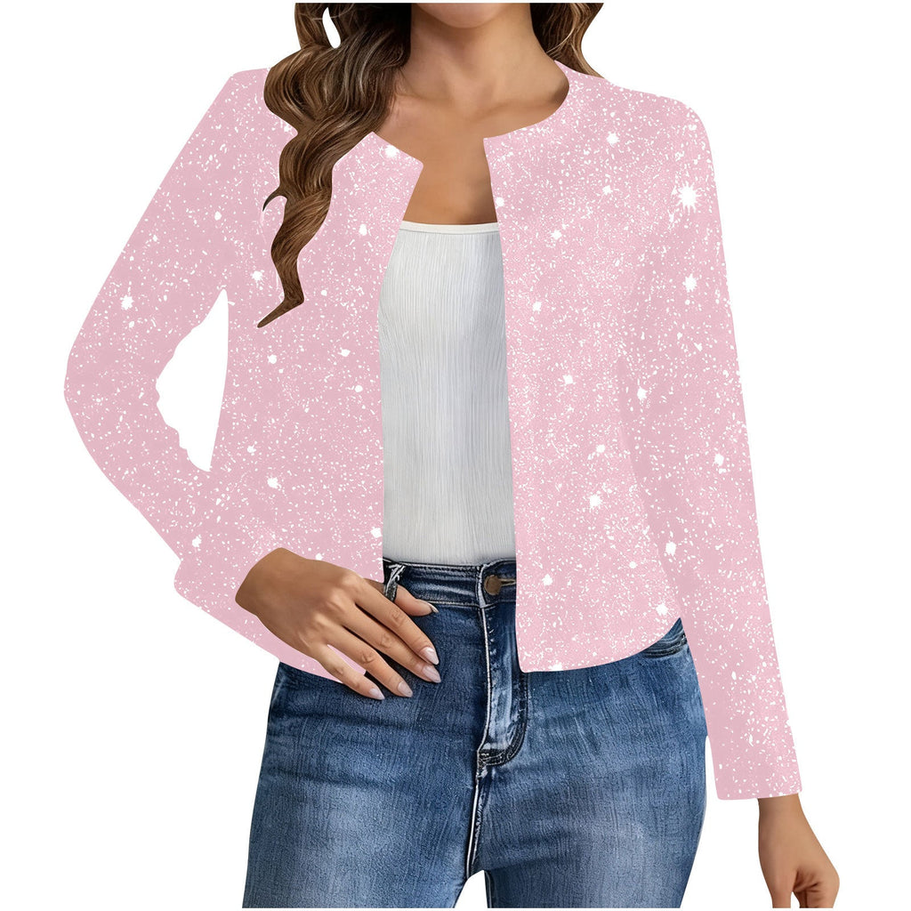 Fashionable Cardigan Long-sleeve Gold-foil Jacket For Women