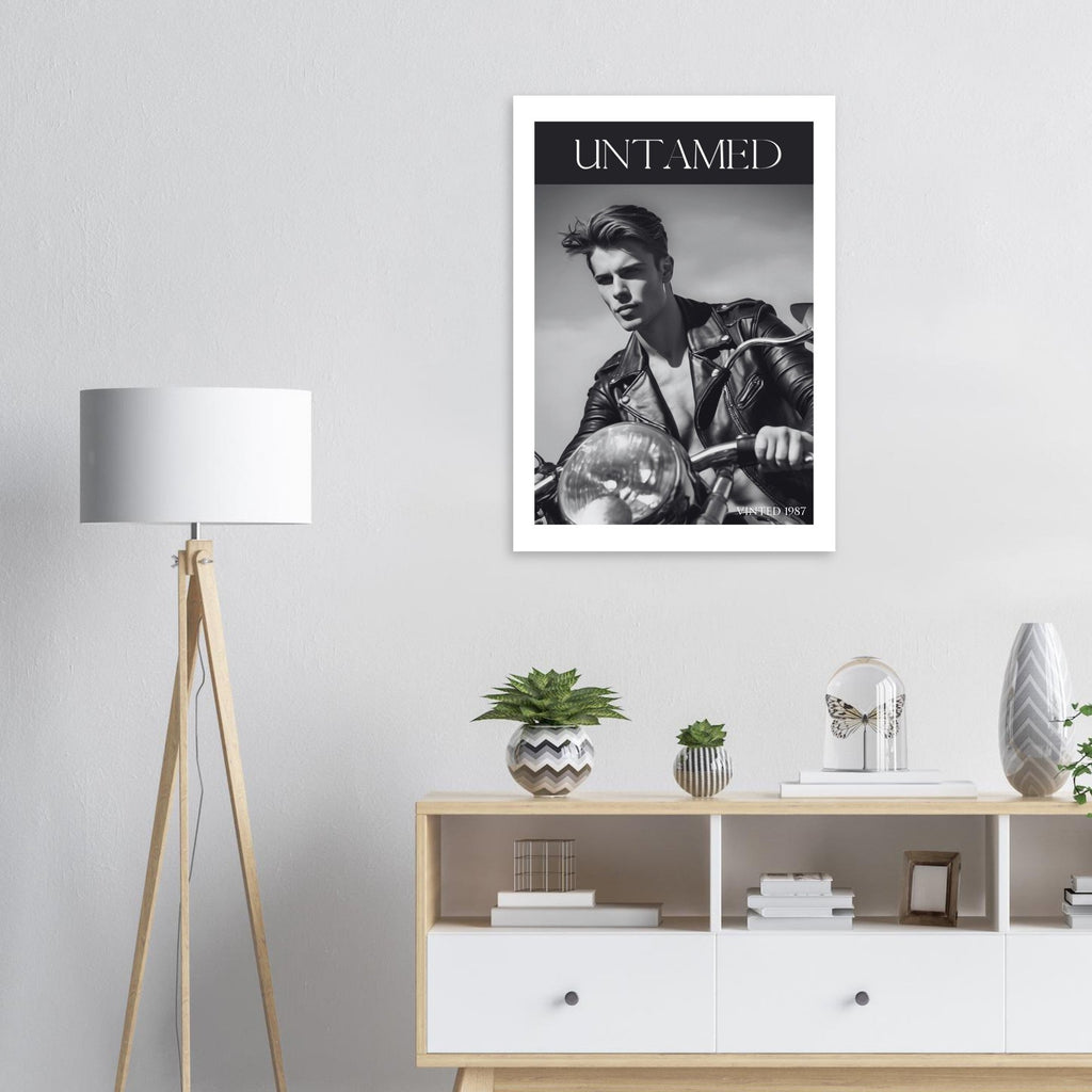 Untamed Retro Motorcycle Poster - Black & White Wall Art for Cool Spaces