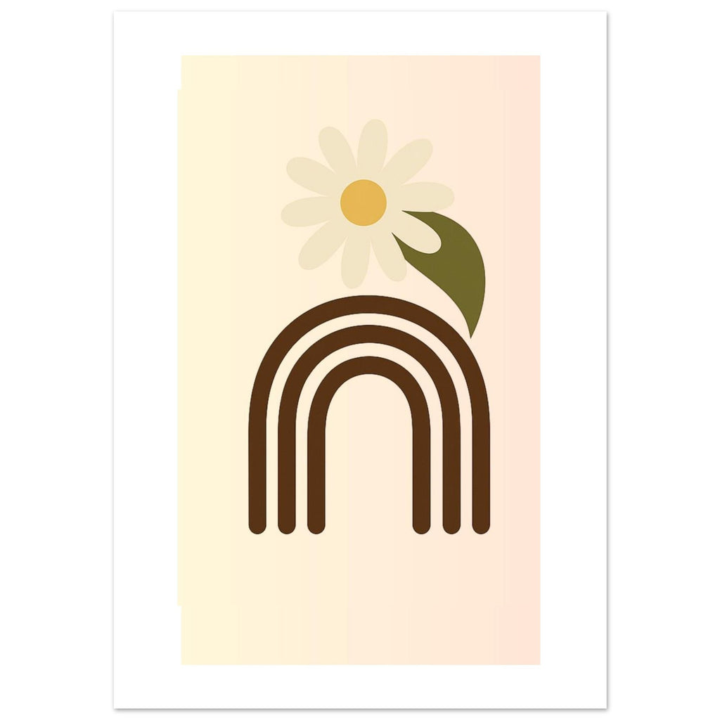 Minimalist Floral Print - Abstract Daisy Poster - Earthy Brown Boho Wall Art