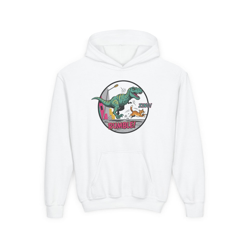 T-Rex Chase Dino Rumble Youth Hoodie | Dinosaur Graphic Sweatshirt