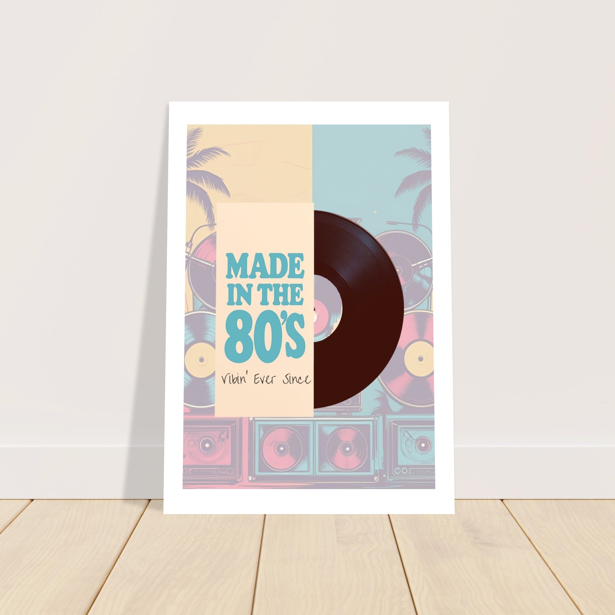 80s Retro Vinyl Record Poster - Boombox Wall Art - Vintage Music Print for Music Lovers