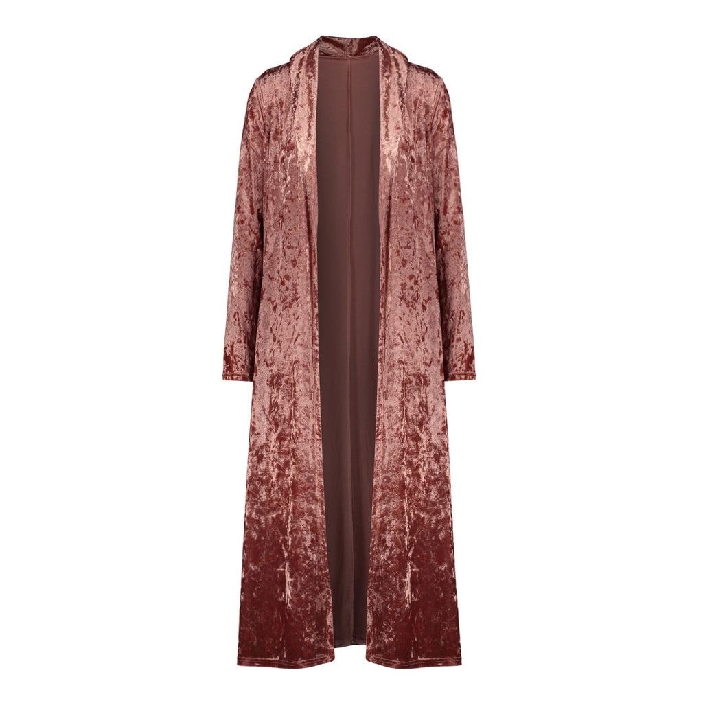 Long sleeve plus length velvet trench coat
