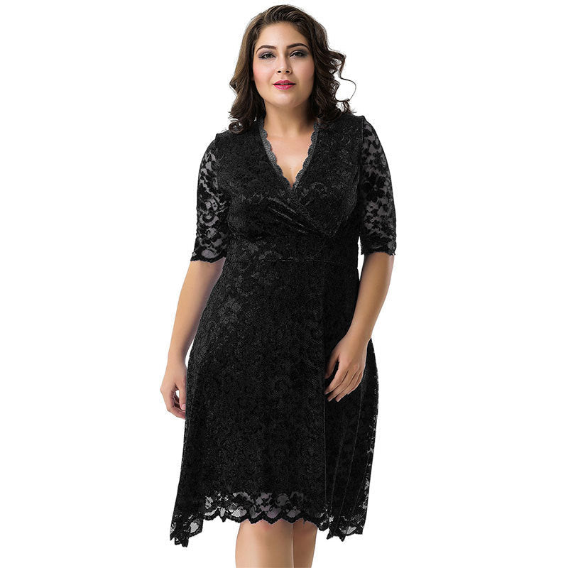 Fashion Lace Half Sleeve Mid Length Dress For Women