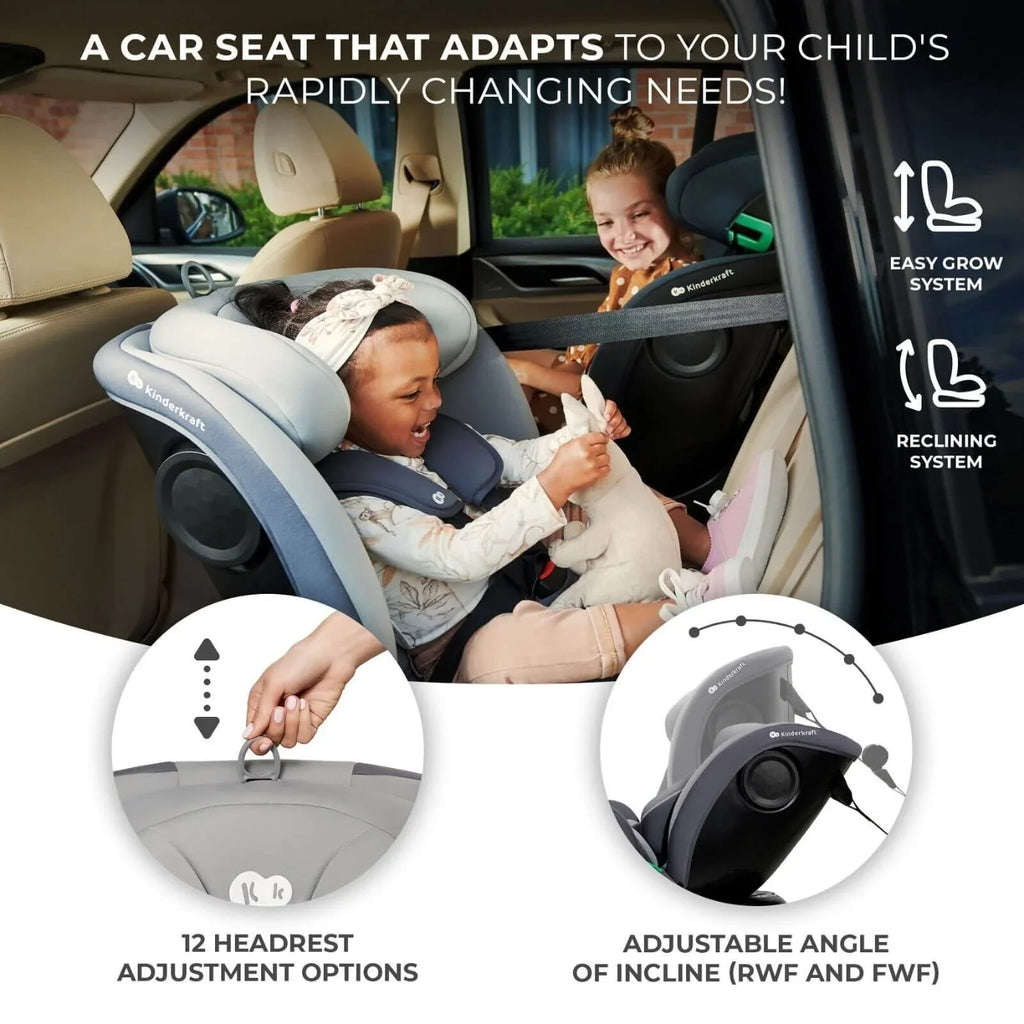 Kinderkraft i-Grow i-Size Car Seat (Birth to 12 Years) - Grey