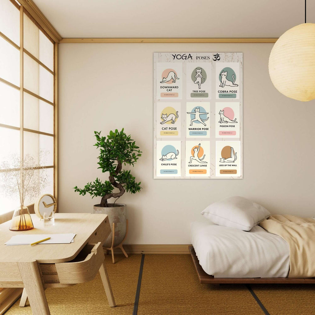 Funny Cat Yoga Wall Art – Cute Feline Yoga Poses Poster, Playful Wellness Decor