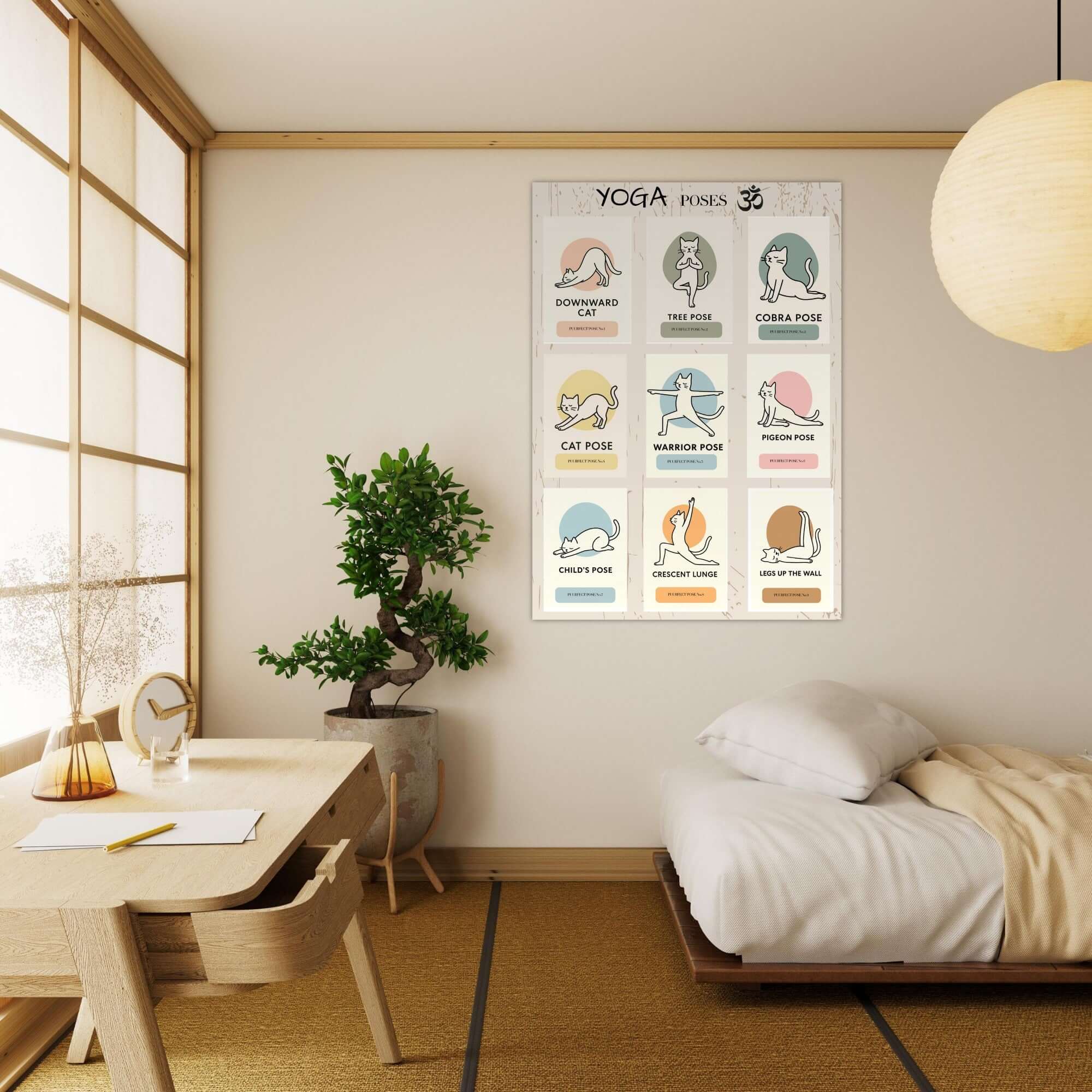 Funny Cat Yoga Wall Art – Cute Feline Yoga Poses Poster, Playful Wellness Decor
