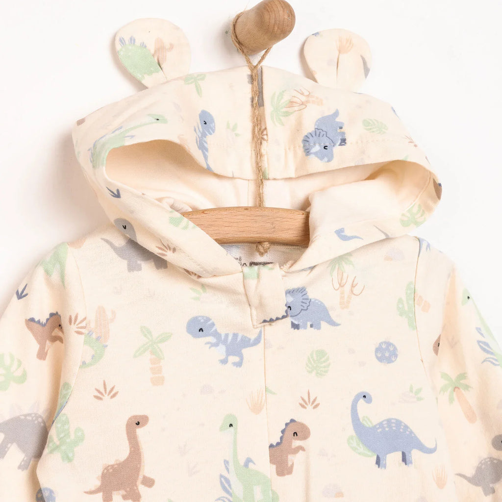 HelloBaby Newborn Boy Hooded Jumpsuit - Ecru