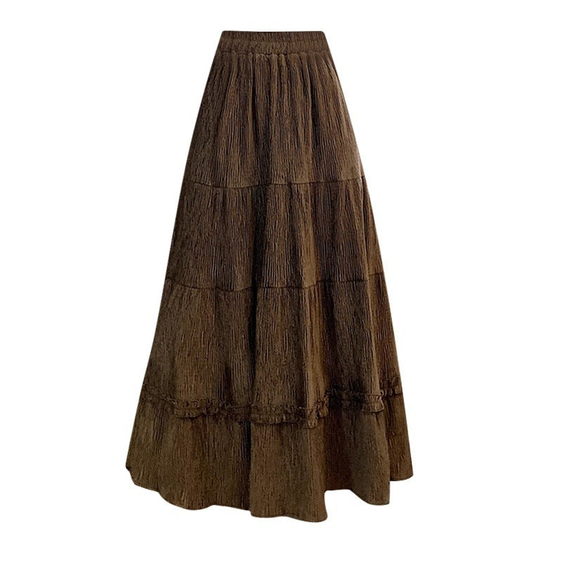 Slimming Midi A- Line Skirt Korean Style Elastic Waistband All-matching