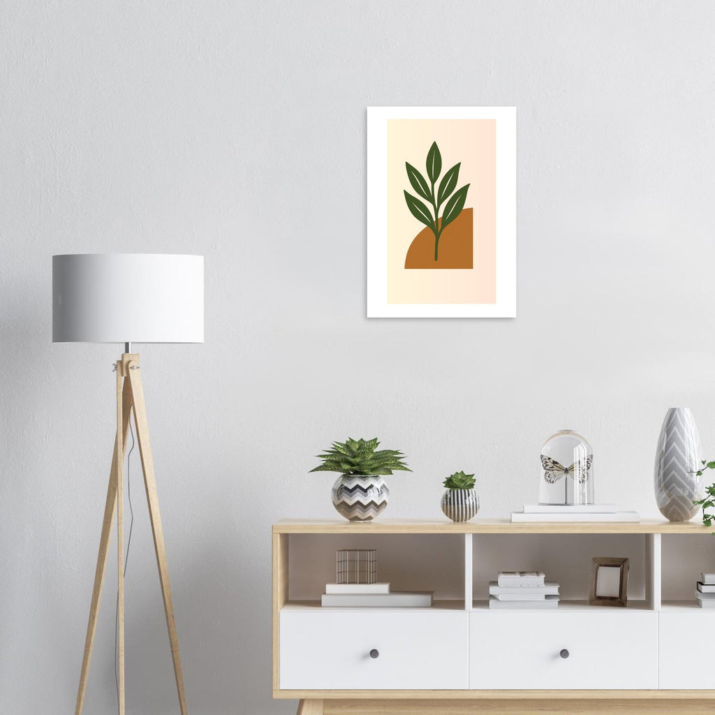 Green Leaf Botanical Wall Art – Minimal Plant Print with Terracotta Accent, Boho Decor