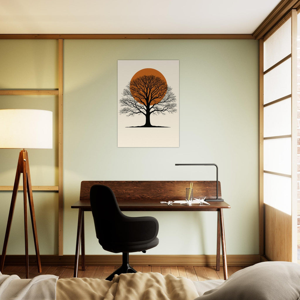 Oak Tree Sunset Wall Art – Minimalist Botanical Print, Earth Tone Nature Decor