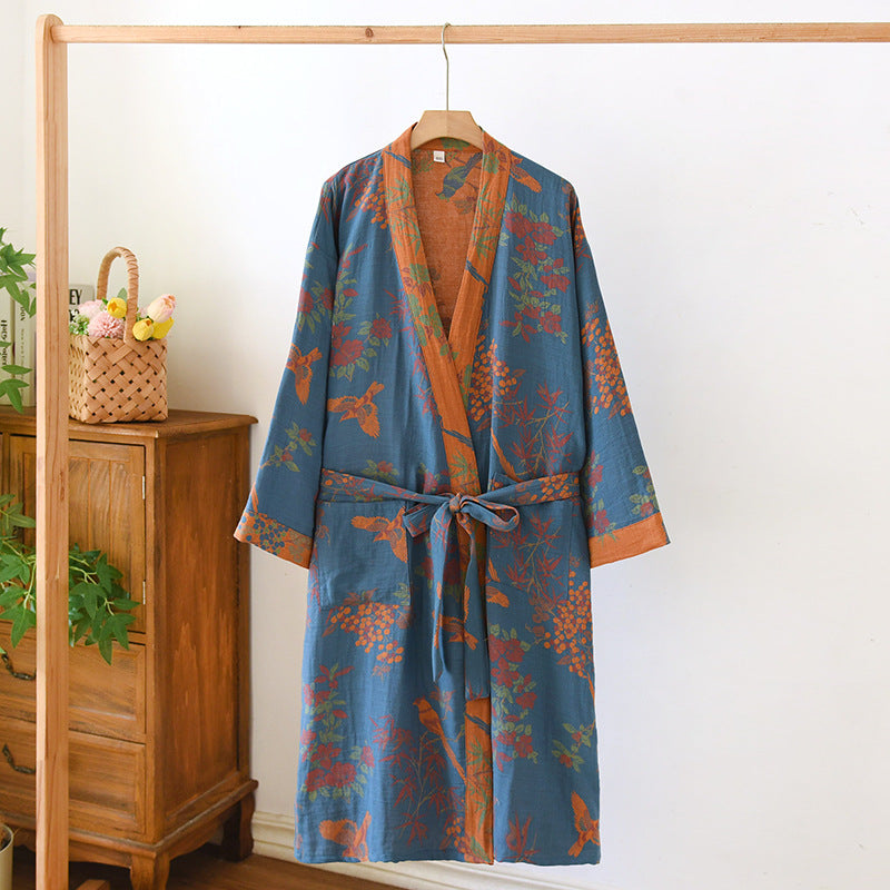 Women's SpringSummer Jacquard Woven Pure Cotton Double-Layer Gauze Nightgown