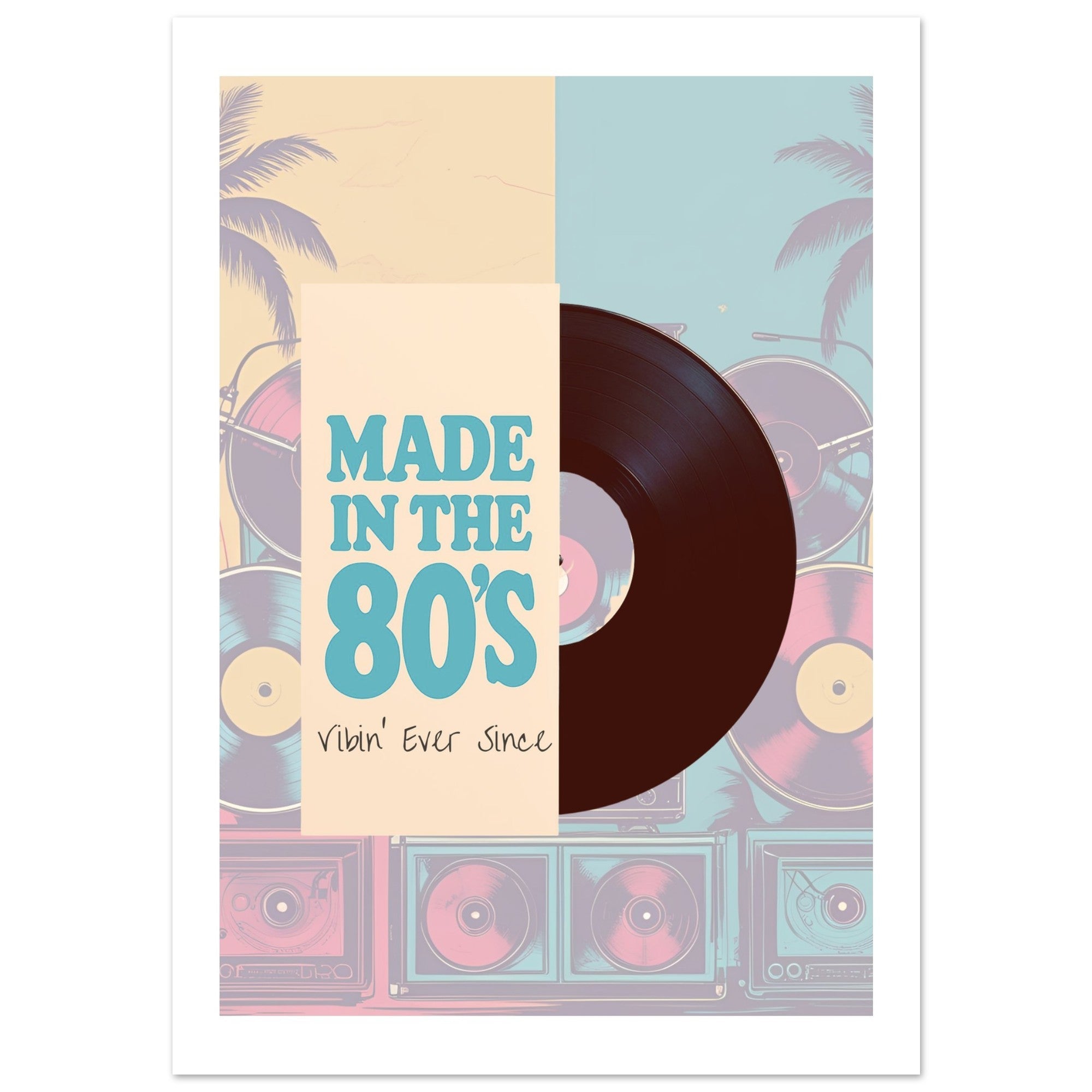 80s Retro Vinyl Record Poster - Boombox Wall Art - Vintage Music Print for Music Lovers