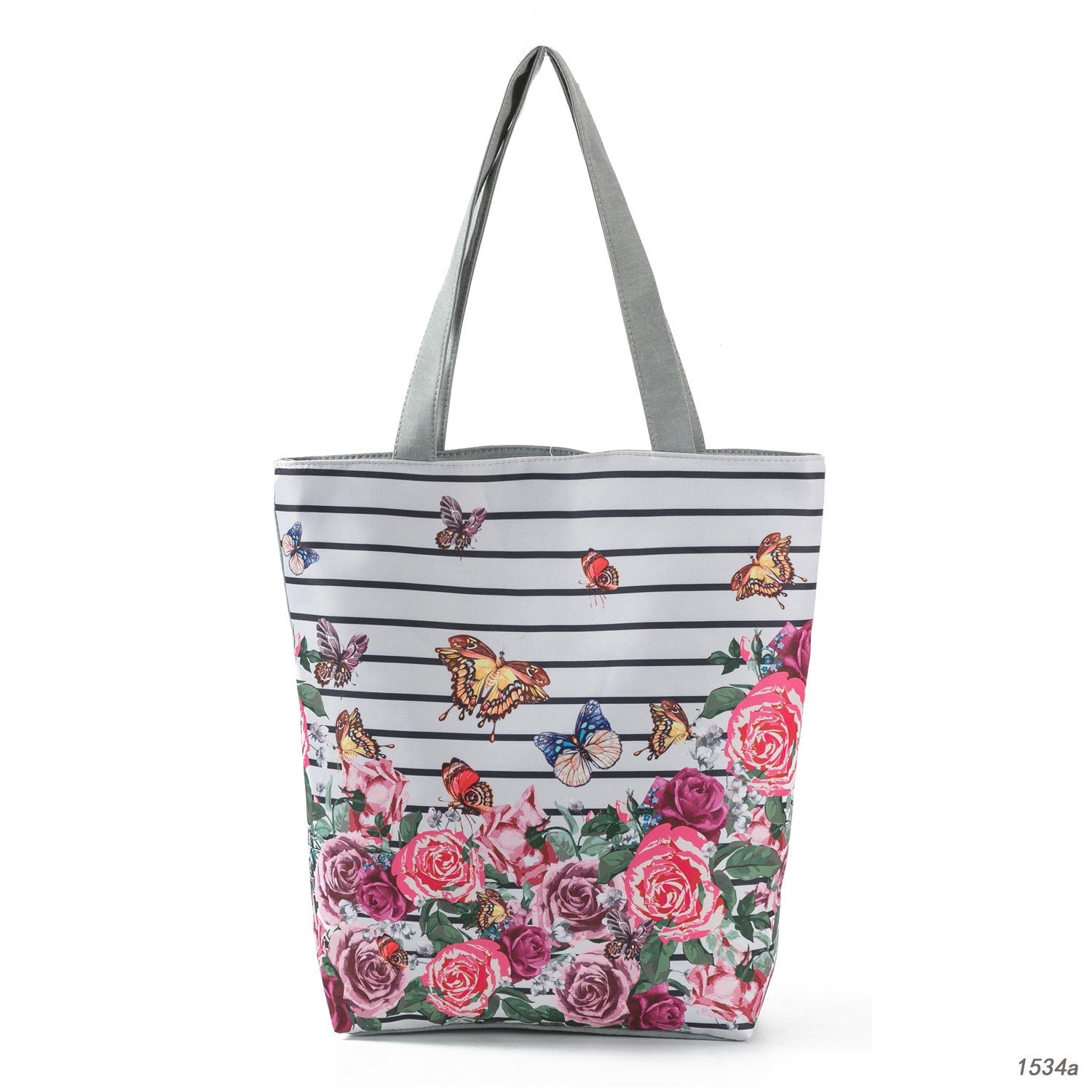 Ink Painting Flower Shoulder Bag Female Printed Flowers Zip Shopping Bag