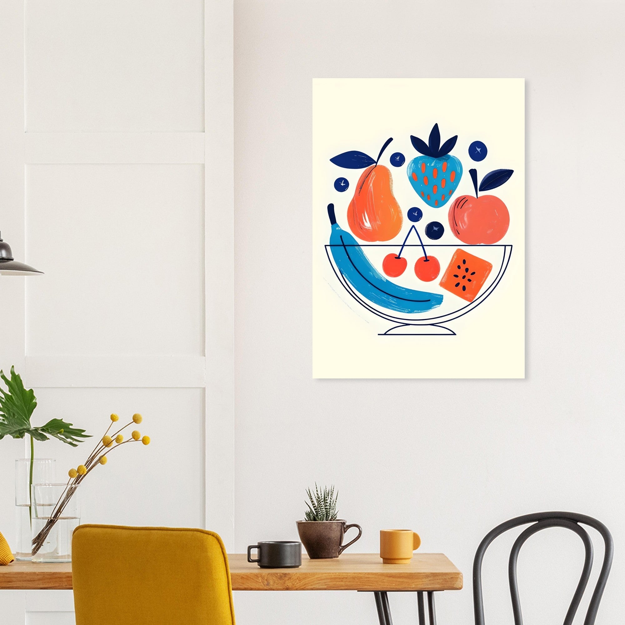 Modern Fruit Bowl Poster - Scandinavian Kitchen Wall Art - Colorful Food Illustration Print