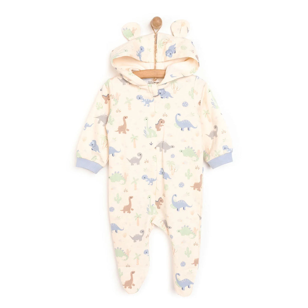 HelloBaby Newborn Boy Hooded Jumpsuit - Ecru