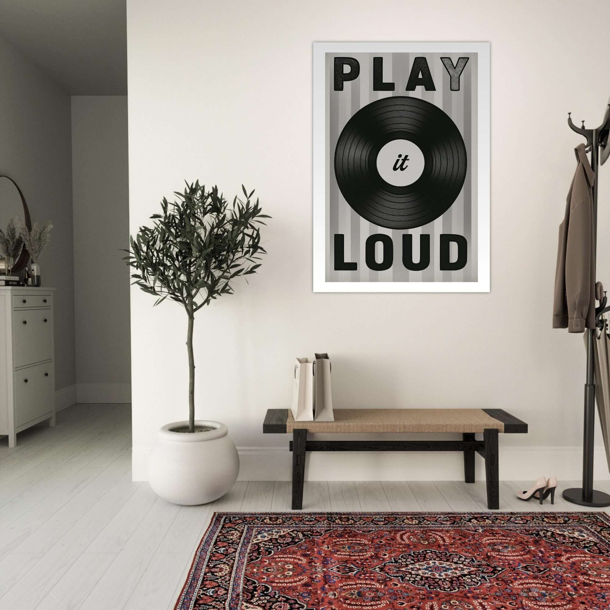 Play It Loud Vinyl Record Wall Art – Retro Music Poster for Studio & Home Decor
