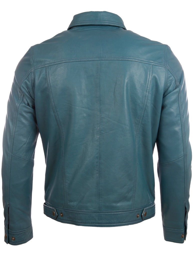 AGQ5 Men's Trucker Harrington Jacket - Denim Blue