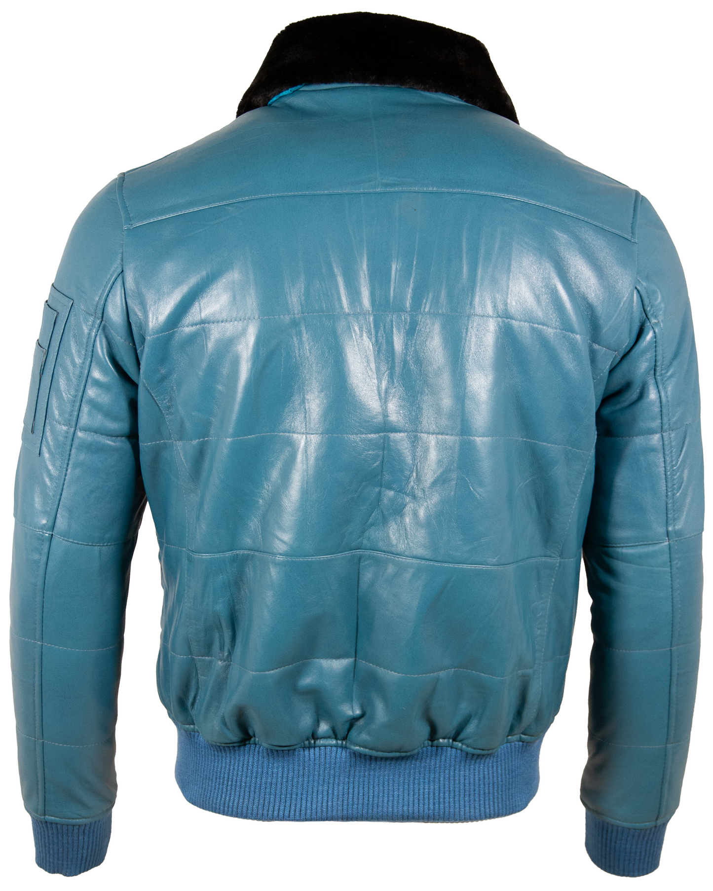ZADV Men's Puffer Fur Aviator Bomber Jacket - Denim Blue